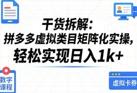 干货拆解：拼多多虚拟类目矩阵化实操，轻松实现日入1k+