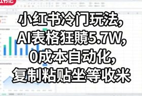 小红书冷门玩法，AI表格狂賺5.7W，0成本自动化，复制粘贴坐等收米