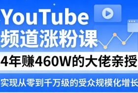 YouTube频道涨粉课，4年賺460W的大佬亲授，实现从零到千万级的受众规模化增长
