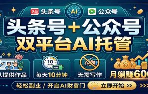头条号+公众号双平台AI托管，团队提供作品，每天10分钟，月躺赚6000+