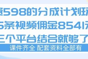 拆解外面收费1980的分成计划猫咪vlog玩法，三天佣金8541（仅供参考）