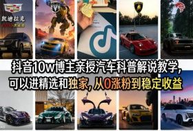 抖音10w博主亲授汽车科普解说教学，可以进精选和独家，从0涨粉到稳定收益（详细视频课程+1T素材）