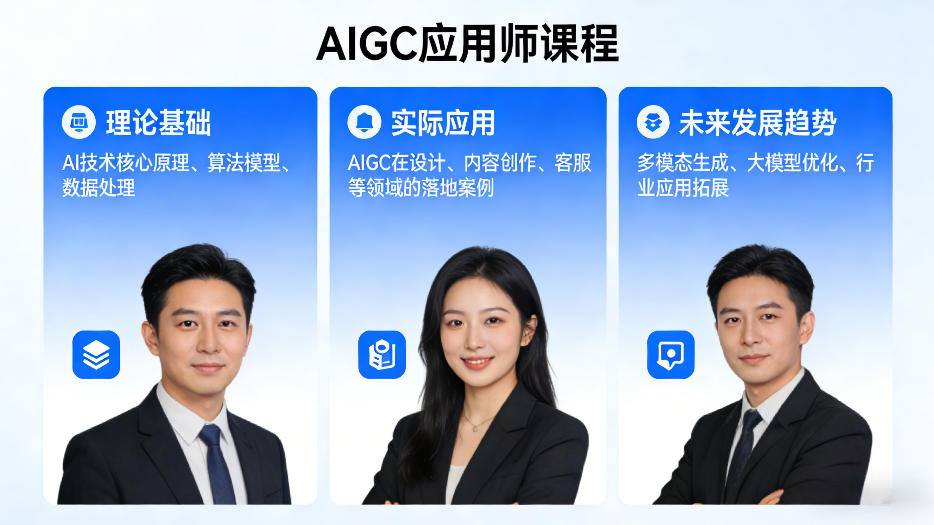 AIGC应用师课程，覆盖了AI技术的理论基础、实际应用、以及未来发展趋势