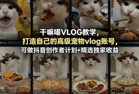 干嘛喵VLOG教学,打造自己的高级宠物vlog账号,可做抖音创作者计划+精选独家收益