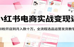 小红书电商实战变现课：0粉开店到月入数十万，全流程选品运营发货教学