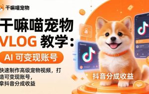 （17888期）干嘛喵宠物 VLOG 教学：AI 快速制作高级宠物视频，打造可变现账号，拿抖音分成收益