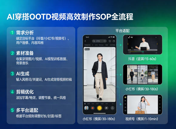 AI穿搭OOTD视频高效制作SOP全流程，适配抖音小红书视频号全平台
