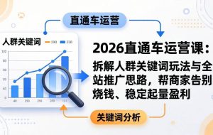 （17898期）2026直通车运营课：拆解人群关键词玩法与全站推广思路，帮商家告别烧钱、稳定起量盈利