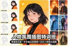 人物氛围插图特训班，零基础也能一步步画出氛围感十足的人物商业插图