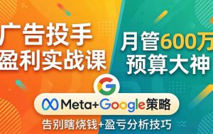 （17925期）广告投手盈利实战课：月管600万预算大神，带你告别瞎烧钱，Meta+Google策略+盈亏分析