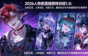 （17936期）2026人物氛围插图特训班1.0：头部五官、人体动态、光影打光、藏色技法与半身插图创作全套教学