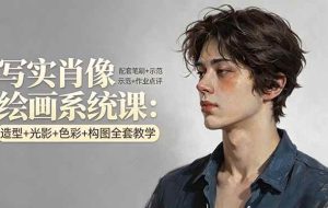 （17967期）写实肖像绘画系统课：造型+光影+色彩+构图全套教学，配套笔刷+示范+作业点评