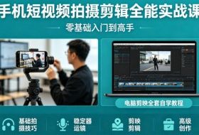 手机短视频拍摄剪辑全能实战课：零基础入门到高手，稳定器运镜+电脑剪映全套自学教程