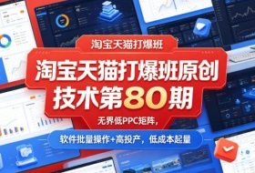 淘宝天猫打爆班原创技术第80期，无界低PPC矩阵，软件批量操作+高投产，低成本起量