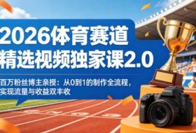 2026体育赛道精选视频独家课2.0，百万粉丝博主亲授：从0到1的制作全流程，实现流量与收益双丰收