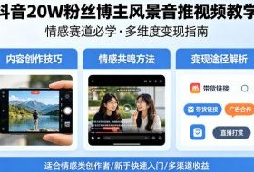 抖音20W粉丝博主风景音推视频教学，情感赛道必学，各种变现途径