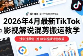 26年4月最新TikTok影视解说混剪搬运教学，过中过原创，撸TK中视频计划收益