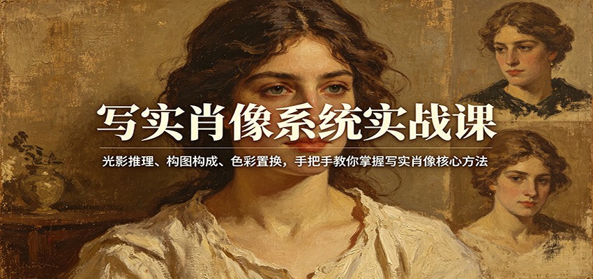 写实肖像系统实战课：光影推理、构图构成、色彩置换，手把手教你掌握写实肖像核心方法