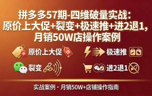 （17986期）拼多多57期-四维破量实战：原价上大促+裂变+极速推+进2退1，月销50W店操作案例