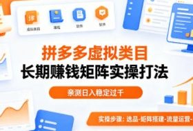 做拼多多虚拟类目想长期賺钱?这套矩阵实操打法,亲测日入稳定过千【揭秘】