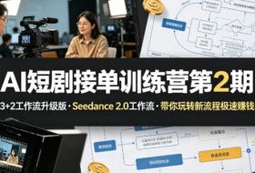 AI短剧接单训练营第2期，3+2工作流升级版，Seedance 2.0工作流，带你玩转新流程极速賺钱