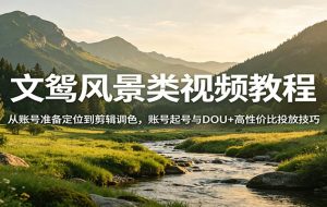 文鸳风景类视频教程:从账号准备定位到剪辑调色,账号起号与DOU+高性价比投放技巧