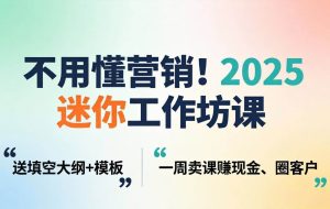 （18015期）不用懂营销！2025 迷你工作坊课：送填空大纲 + 模板，一周卖课赚现金、圈客户