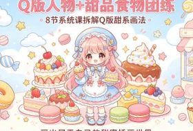 Q版人物+甜品食物团练，8节系统课拆解Q版甜系画法，画出属于自己的甜蜜插画世界