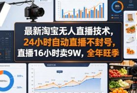 最新淘宝无人直播技术，24小时自动直播不封号，直播16小时卖9W，全年旺季【揭秘】