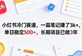 小红书冷门赛道，一篇笔记賺了3k+，单日稳定500+，长期项目已做3年【揭秘】