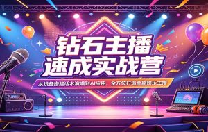 钻石主播速成实战营：从设备搭建话术演唱到AI应用，全方位打造全能娱乐主播