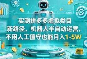 实测拼多多虚拟类目新路径，机器人半自动运营，不用人工值守也能月入1-5W【揭秘】