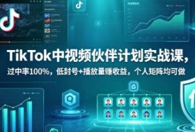 TikTok中视频伙伴计划实战课，过中率100%，低封号+播放量賺收益，个人矩阵均可做
