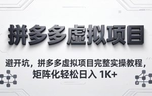 （18067期）避开坑，拼多多虚拟项目完整实操教程，矩阵化轻松日入 1K+