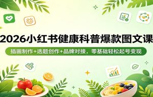 2026小红书健康科普爆款图文课：插画制作+选题创作+品牌对接，零基础轻松起号变现