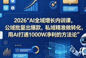 2026AI全域增长内训课，公域批量出爆款，私域精准做转化，用AI打通1000W净利的方法论