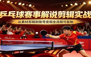 乒乓球赛事解说剪辑实战，从素材剪辑到账号变现全流程可复制