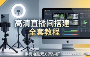 （18104期）高清直播间搭建全套教程，手机电脑双方案讲解，设备选型调试多机位实操教学