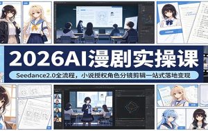 2026AI漫剧实操课：Seedance2.0全流程，小说授权角色分镜剪辑一站式落地变现