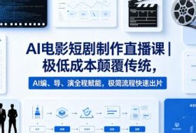 AI电影短剧制作直播课｜极低成本颠覆传统，AI编、导、演全程赋能，极简流程快速出片