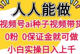 视频号AI种子带货，0粉0保证金就可做，人人能做，实操日入1k+