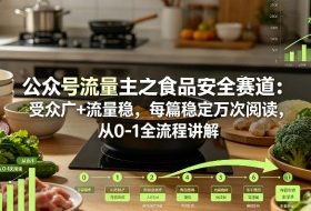 公众号流量主之食品安全赛道，受众广+流量稳，每篇作品稳定万次阅读，从0-1全流程讲解