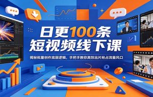 日更100条短视频线下课：揭秘批量创作底层逻辑，手把手教你高效出片抢占流量风口