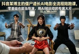 抖音某博主的僵尸道长AI电影全流程陪跑课，零基础也能当导演，用AI拍出你的专属大片