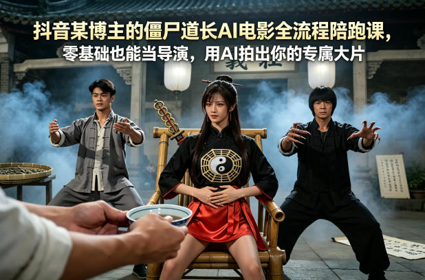 抖音某博主的僵尸道长AI电影全流程陪跑课，零基础也能当导演，用AI拍出你的专属大片