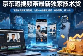京东短视频带货最新独家技术，不用拍视频不用直播，2分钟一条爆款视频，操作简单，日入1k+【揭秘】