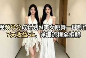视频号分成计划ai美女跳舞一键制作，7天收益5k，详细流程全拆解