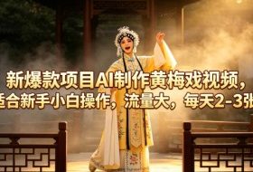 新爆款项目AI制作黄梅戏视频，适合新手小白操作，流量大，每天2-3张