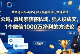 某大佬26年4月5日8天高客单闭门大课公域，真线索获客私域，强人设成交，1个微信1000W净利的方法论