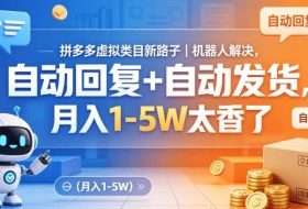 拼多多虚拟类目新路子｜机器人解决，自动回复+自动发货，月入1-5W太香了【揭秘】
